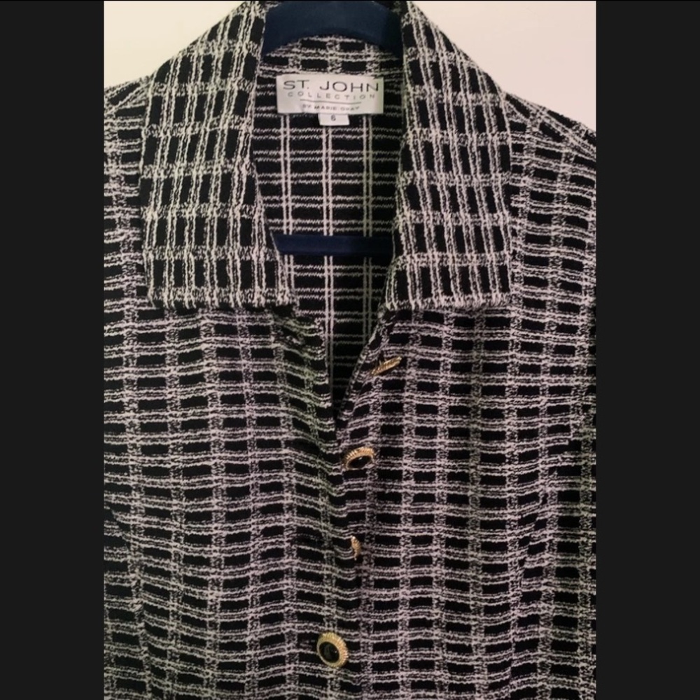 St John Collection knit plaid jacket skirt suit size 6